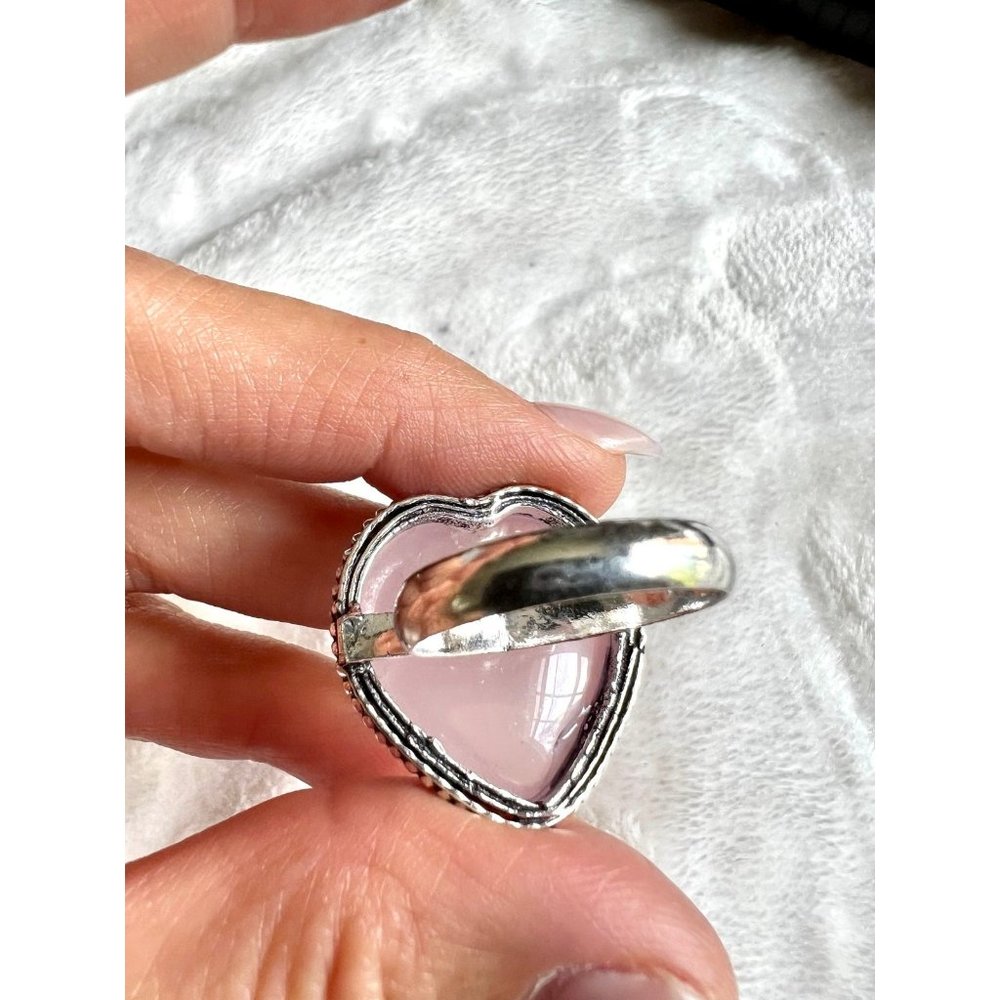 925 Self Love Heart ❤️ Rose Quartz Ring 8 3/4 - Picture 4 of 5